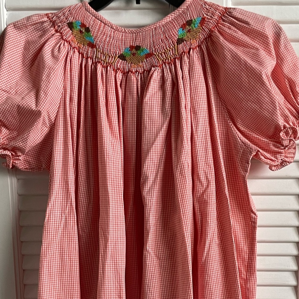 Orange Smocked Bishop Puff Sleeve Dress